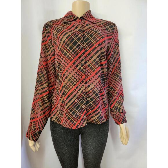 Tops - HALSTON LIFESTYLE Button Up Top BLOUSE SZ 10 Checkered Red & Black  NEW #C